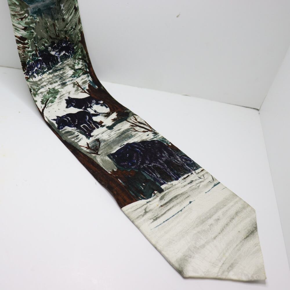 Endangered Species Wildlife Print Silk Tie Vintage Americana‎ Western